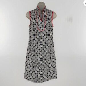 Jessica Howard Black and White Midi Dress with Pink Trim